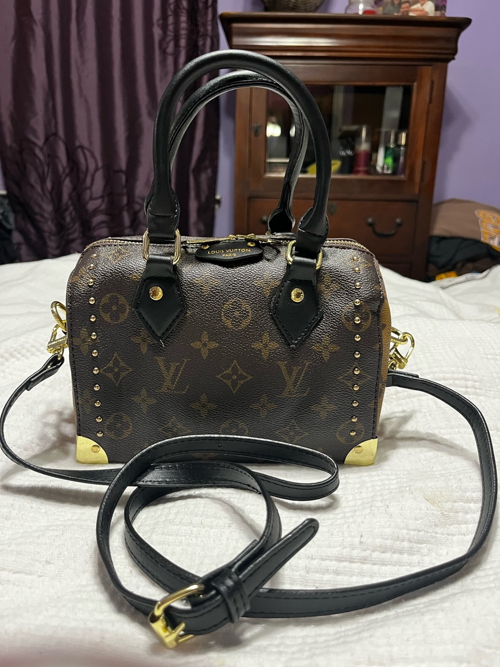 Louis. Vuitton. Reverse Monogram Speedy 20 Stud Trunk Style Crossbody Bag